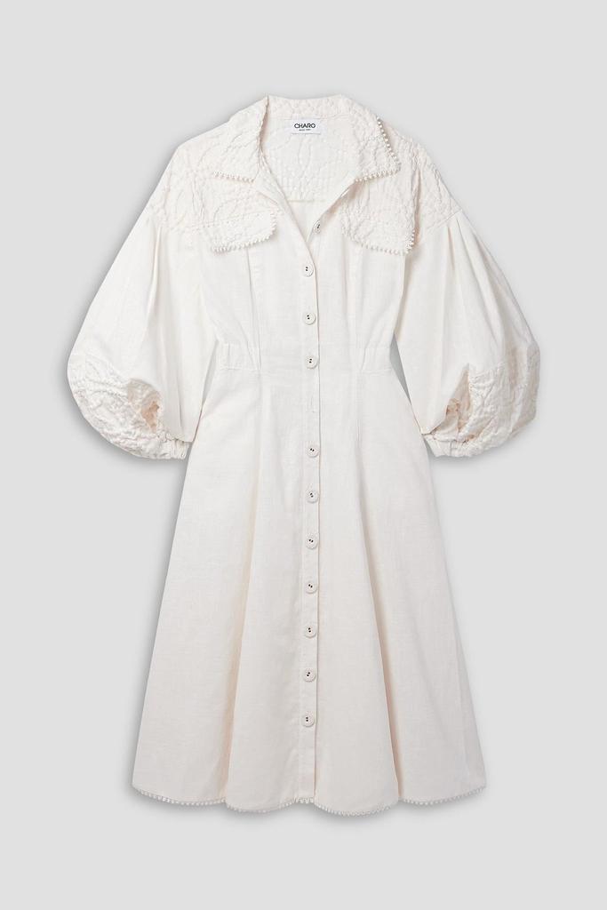 Charo Ruiz Ibiza Dubya cloqué-trimmed ramie-blend midi shirt dress