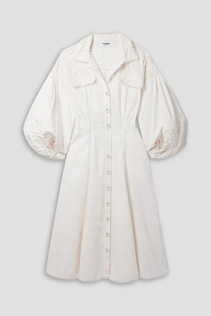 Charo Ruiz Ibiza Dubya cloqué-trimmed ramie-blend midi shirt dress 1