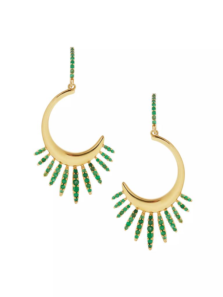 Ileana Makri Grass 18K Yellow Gold & Emerald Sunrise Leaves Hoop Earrings