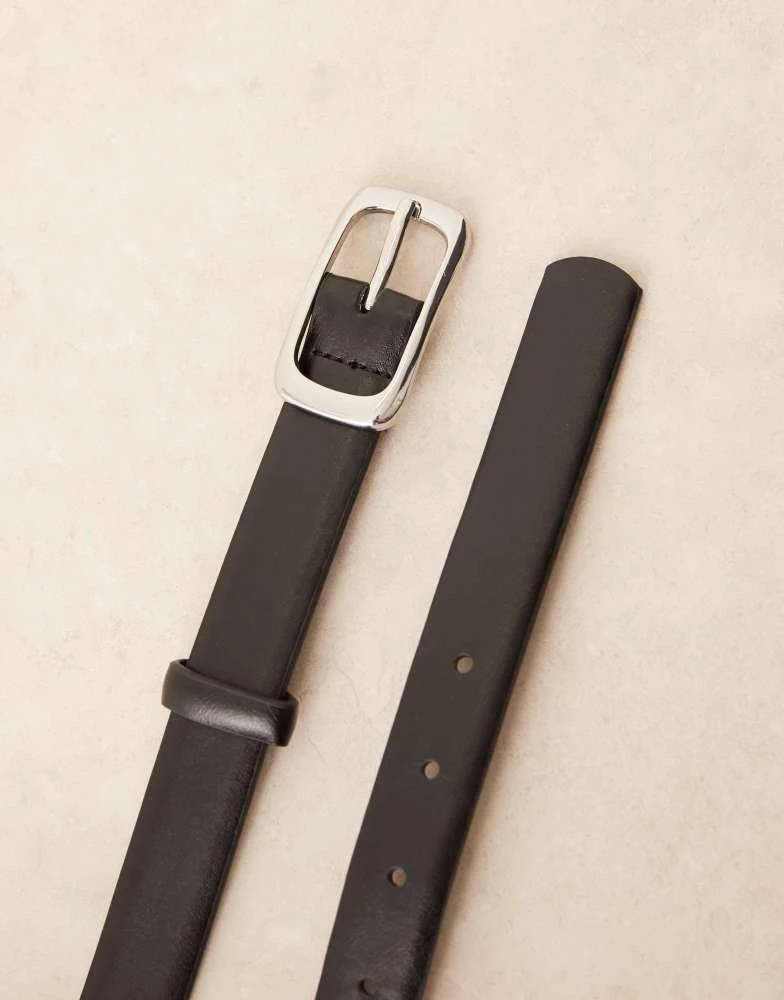 Mango Mango slim belt with rectangle gold buckle in black 3