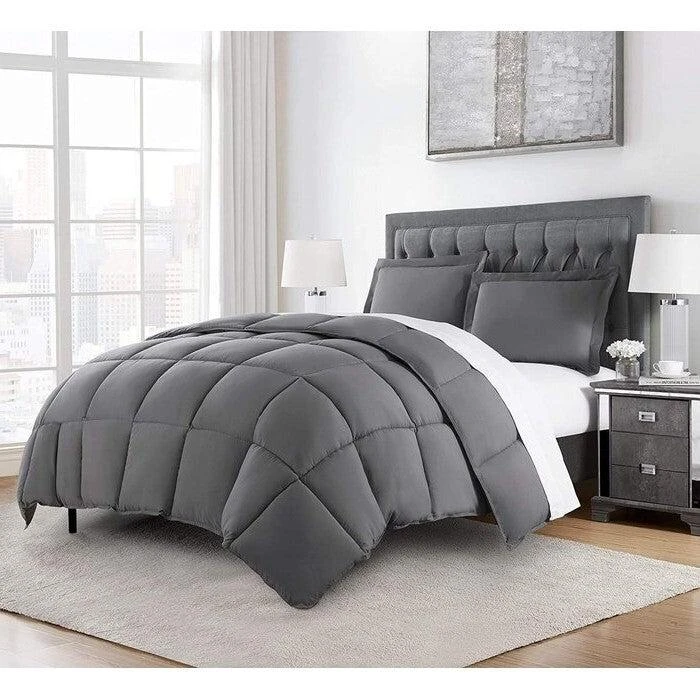 Hivvago Queen Size Reversible Microfiber Down Alternative Comforter Set in Grey