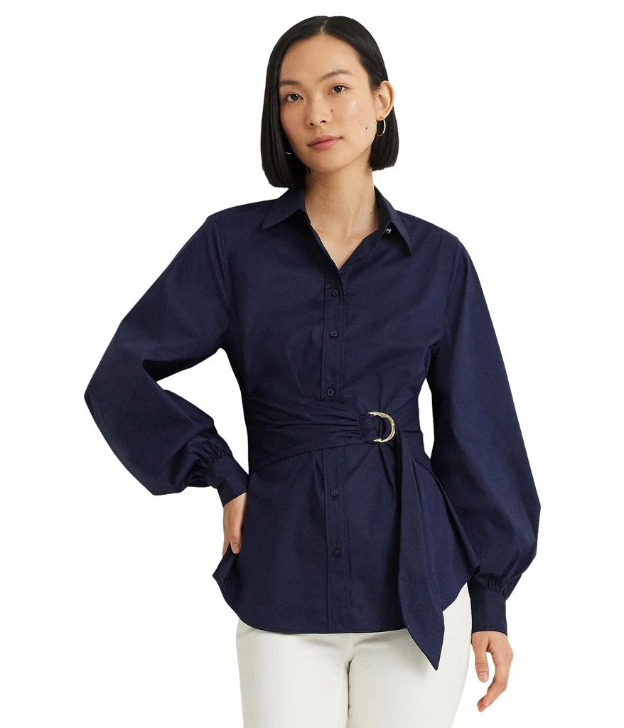 Ralph Lauren Petite Tie-Front Cotton-Blend Shirt 1