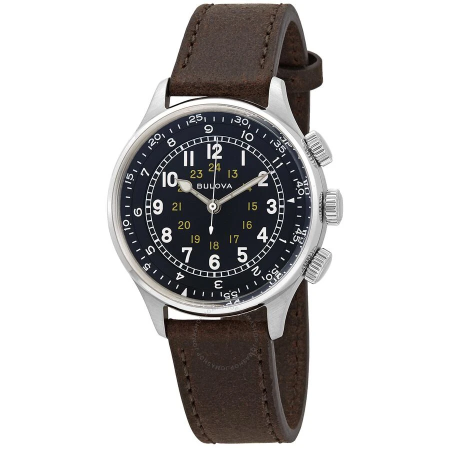 Bulova A-15 Pilot Automatic Black Dial Brown Leather Men's Watch 96A245 1