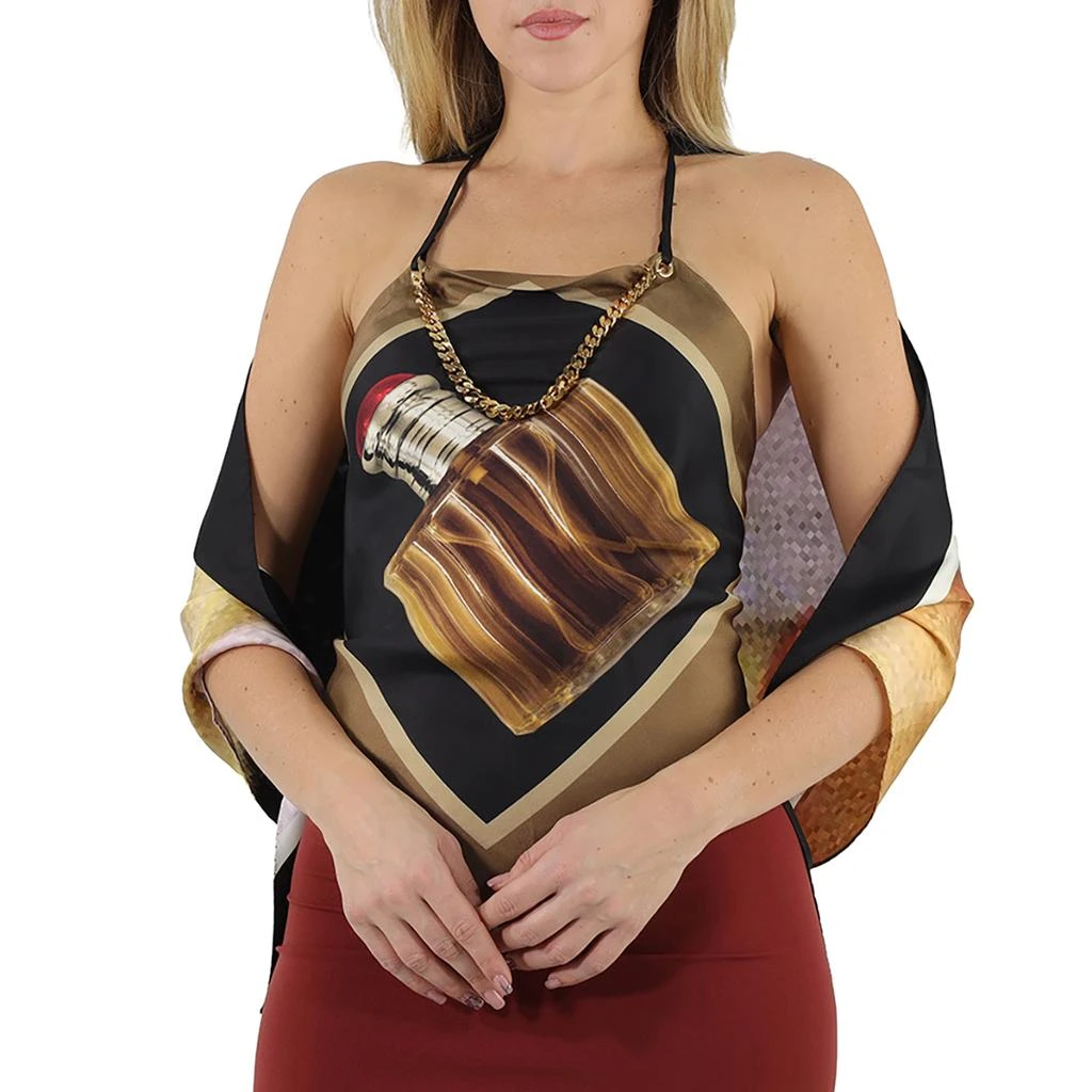Burberry Burberry Archive Perfume Bottle Print Silk Top With Chain Detail, Size Small