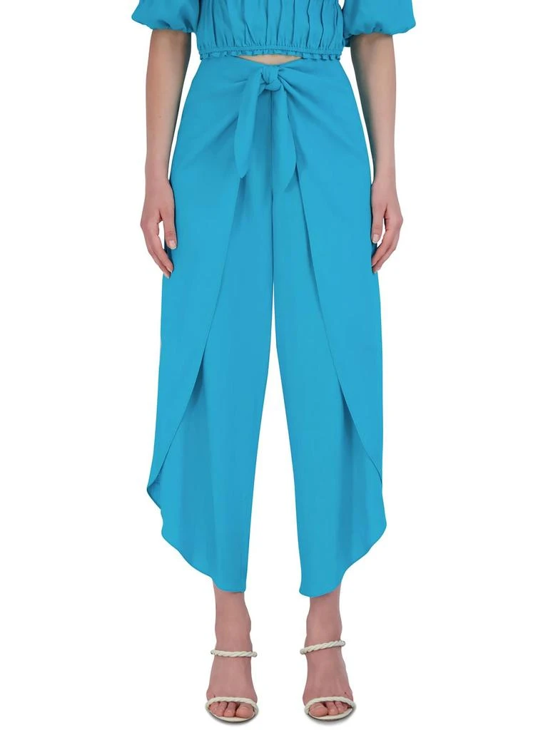 BCBG Womens High Rise Tie Waist Wide Leg Pants 1