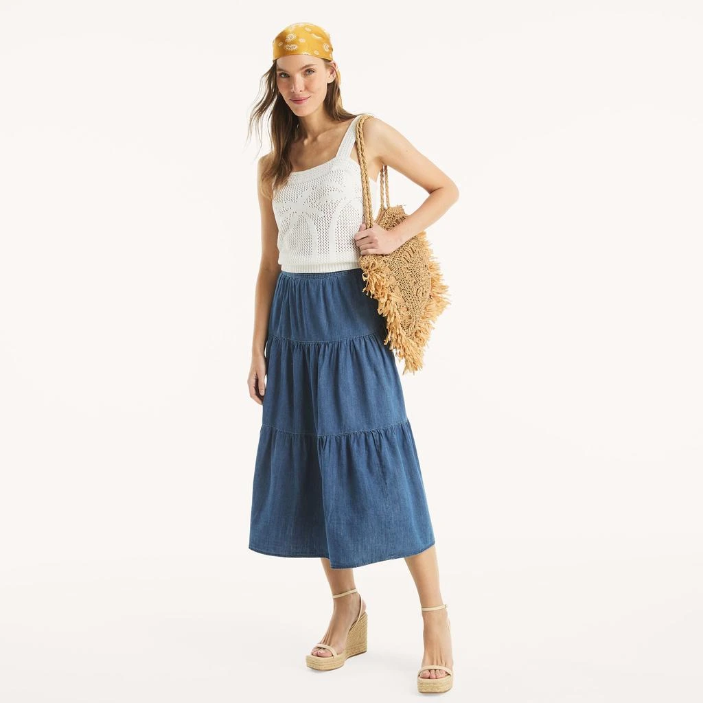 Nautica Womens Tiered Chambray Skirt 1