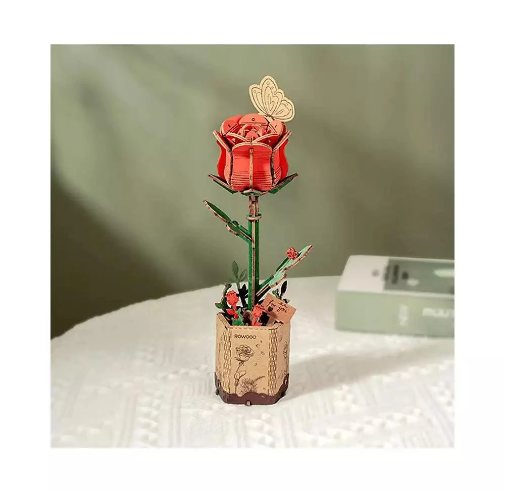 Flash Popup DIY 3D Wood Puzzle Red Rose 106pcs 3