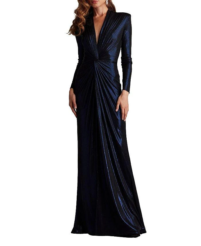 Tadashi Shoji Ferrum Metallic Twist Drape Gown 1