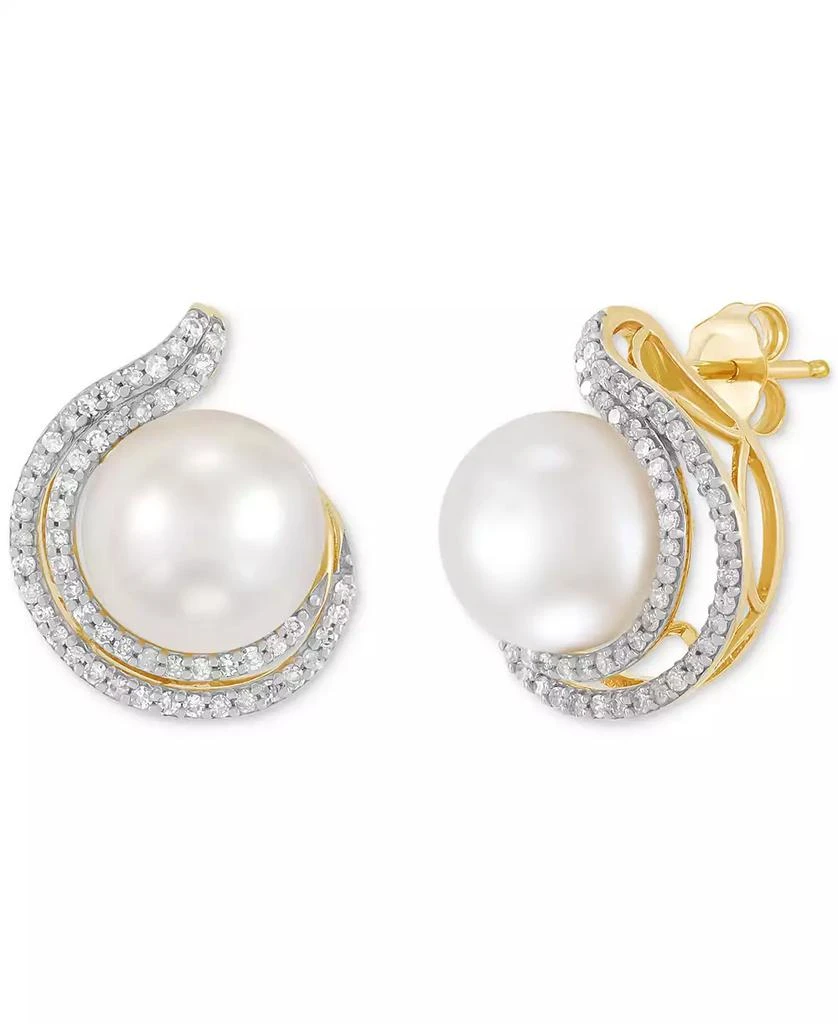Honora Cultured Freshwater Pearl (9 - 9-1/2mm) 
Diamond (1/3 ct. t.w.) Stud Earrings in 14k Yellow Gold 4