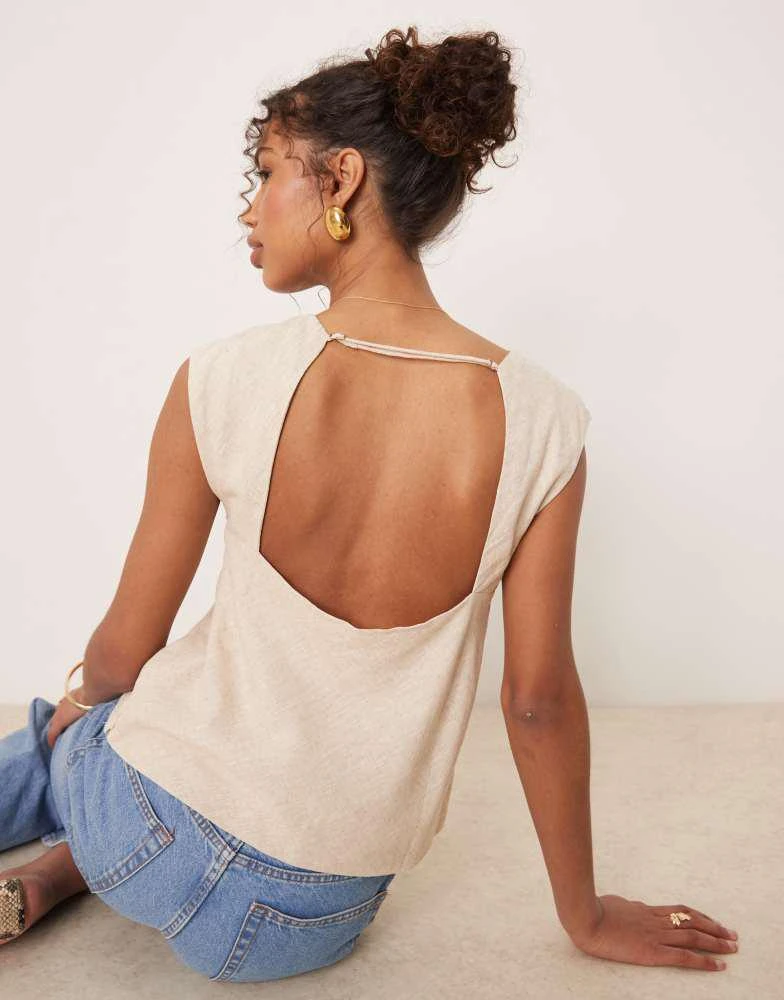 Abercrombie & Fitch Abercrombie & Fitch open back detail cap sleeve top in beige 4