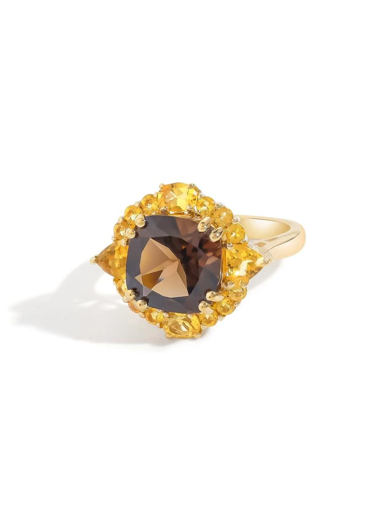 Tiramisu 14K Gold Plated Over 925 Sterling Silver Golden Eclipse Smoky Quartz Ring
