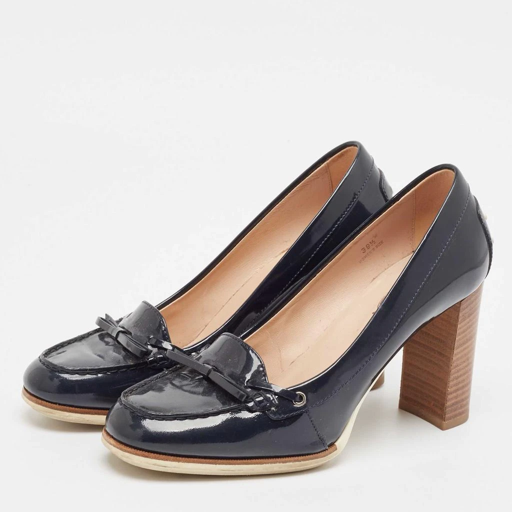 Tod's Tod's Navy Blue Patent Leather Block Heel Pumps Size 39.5 2