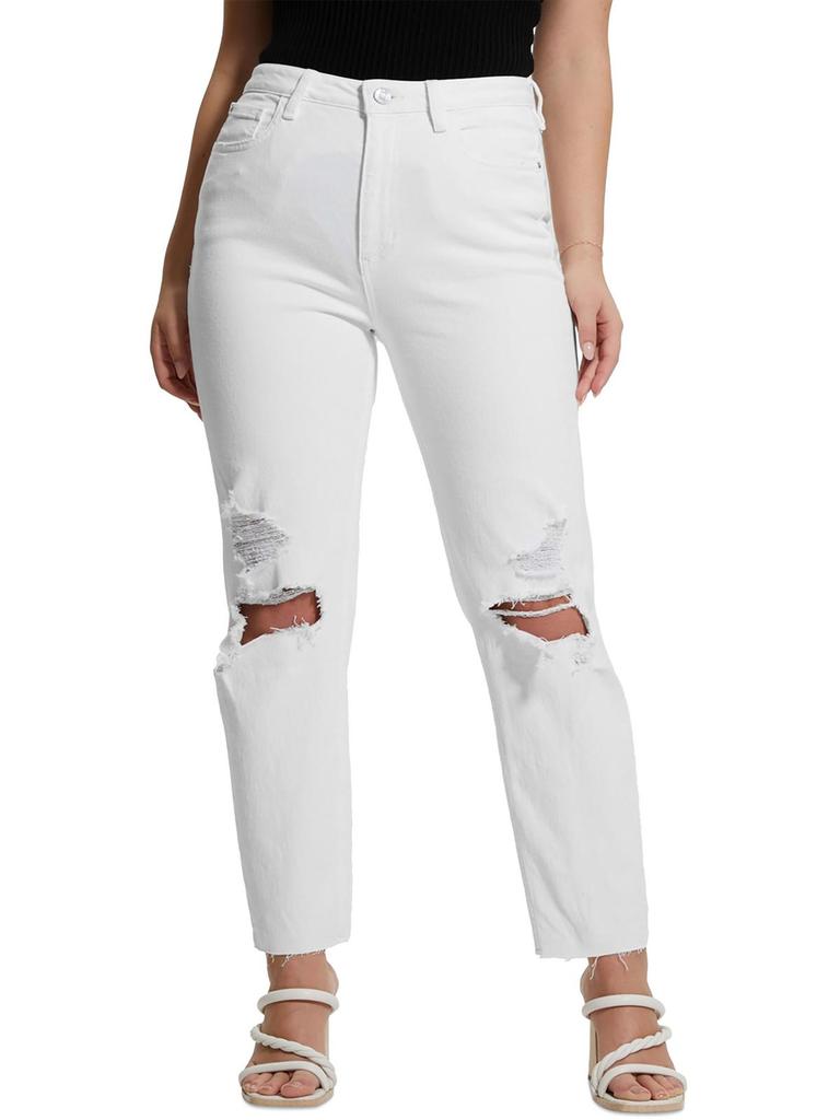 Guess Womens High Rise Frayed Hem Mom Jeans