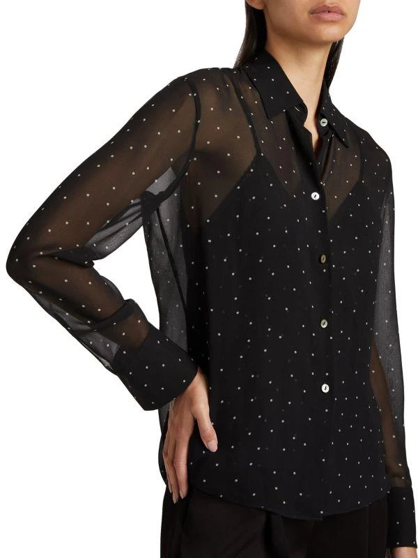 Vince Dot-Print Sheer Silk Long-Sleeve Blouse 4