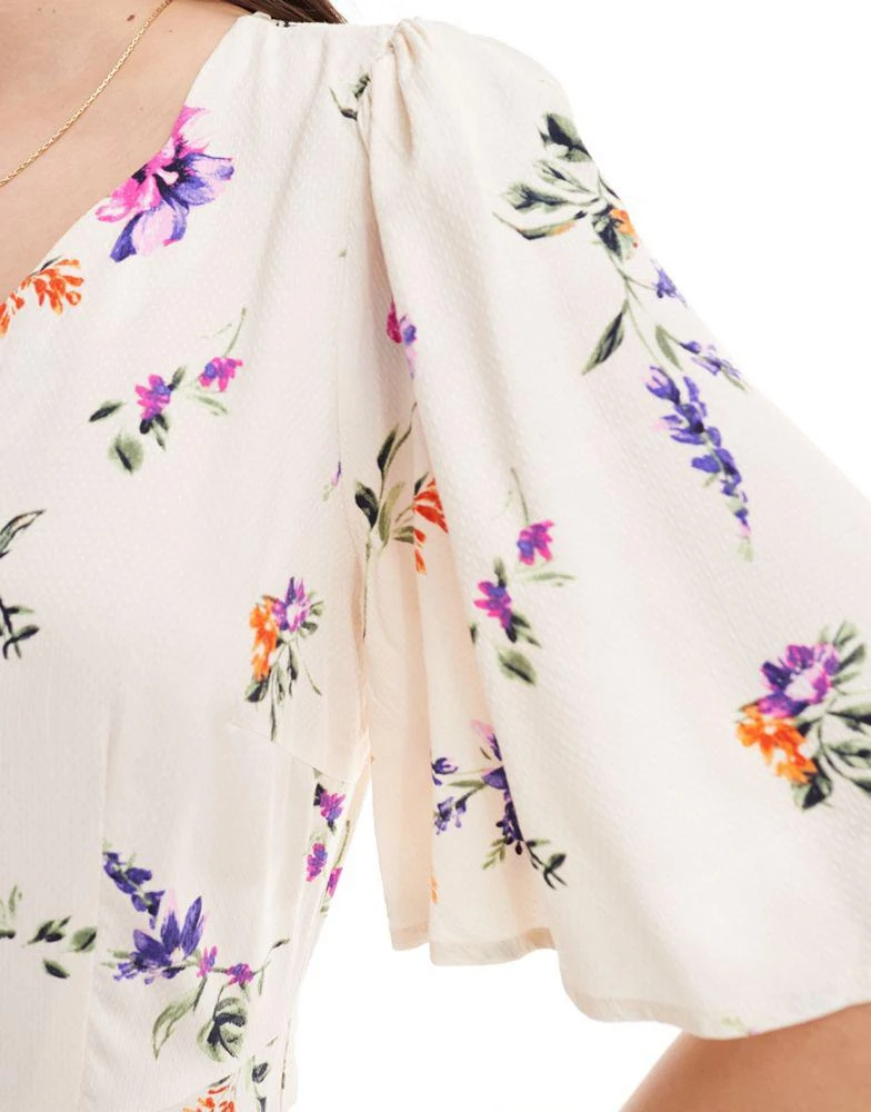 Y.A.S. YAS flutter sleeve shirt mini dress in cream floral  - MULTI 3