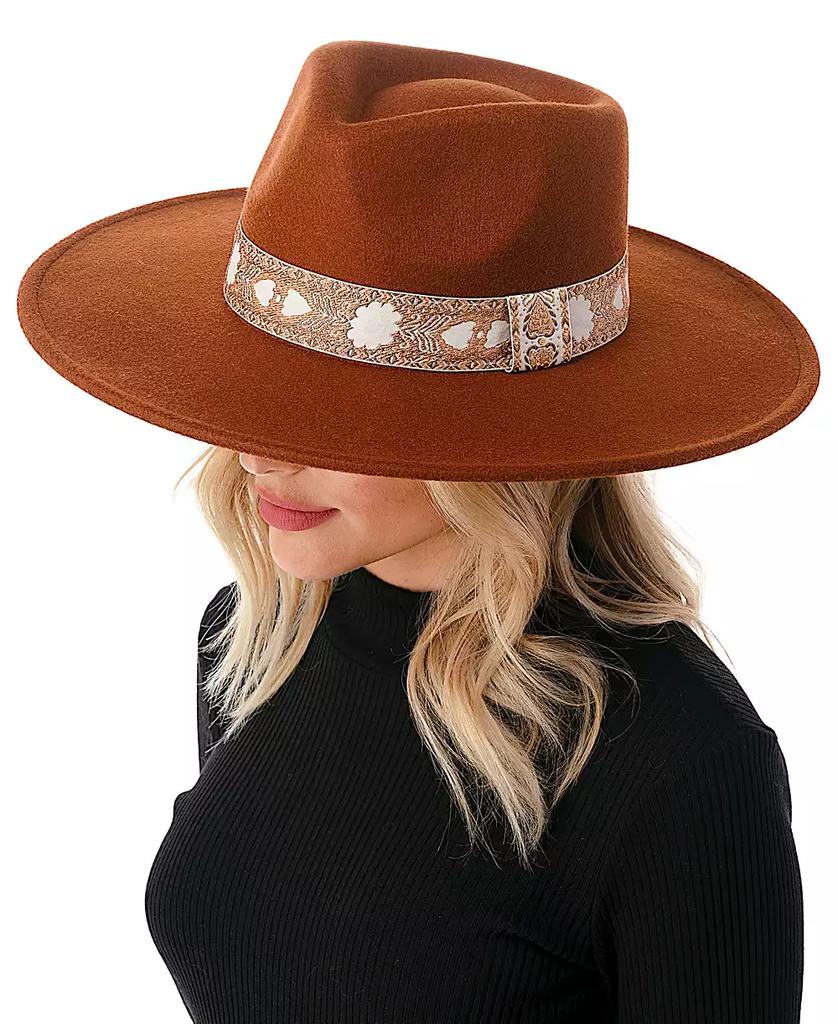 MARCUS ADLER Women's Wool Blend Felt Hat with Floral Print Band