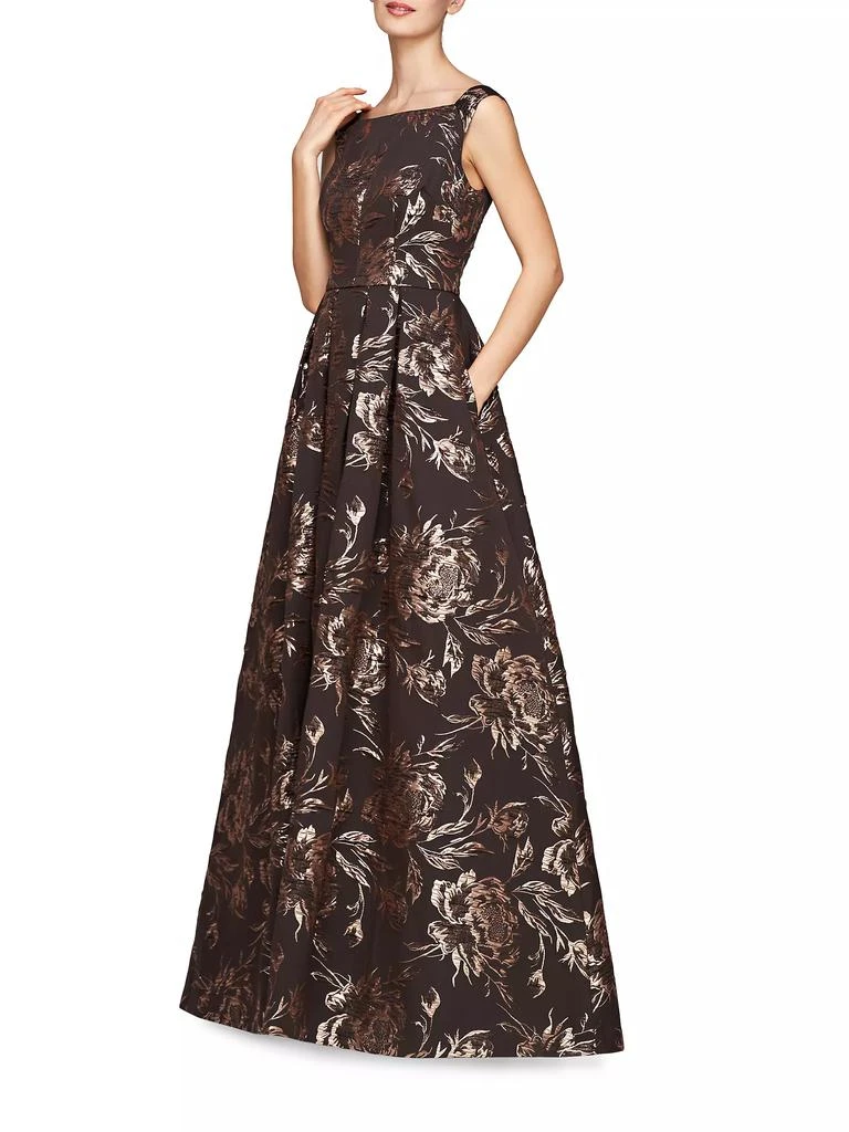 Kay Unger Theodora Floral Metallic Jacquard Sleeveless Gown 3
