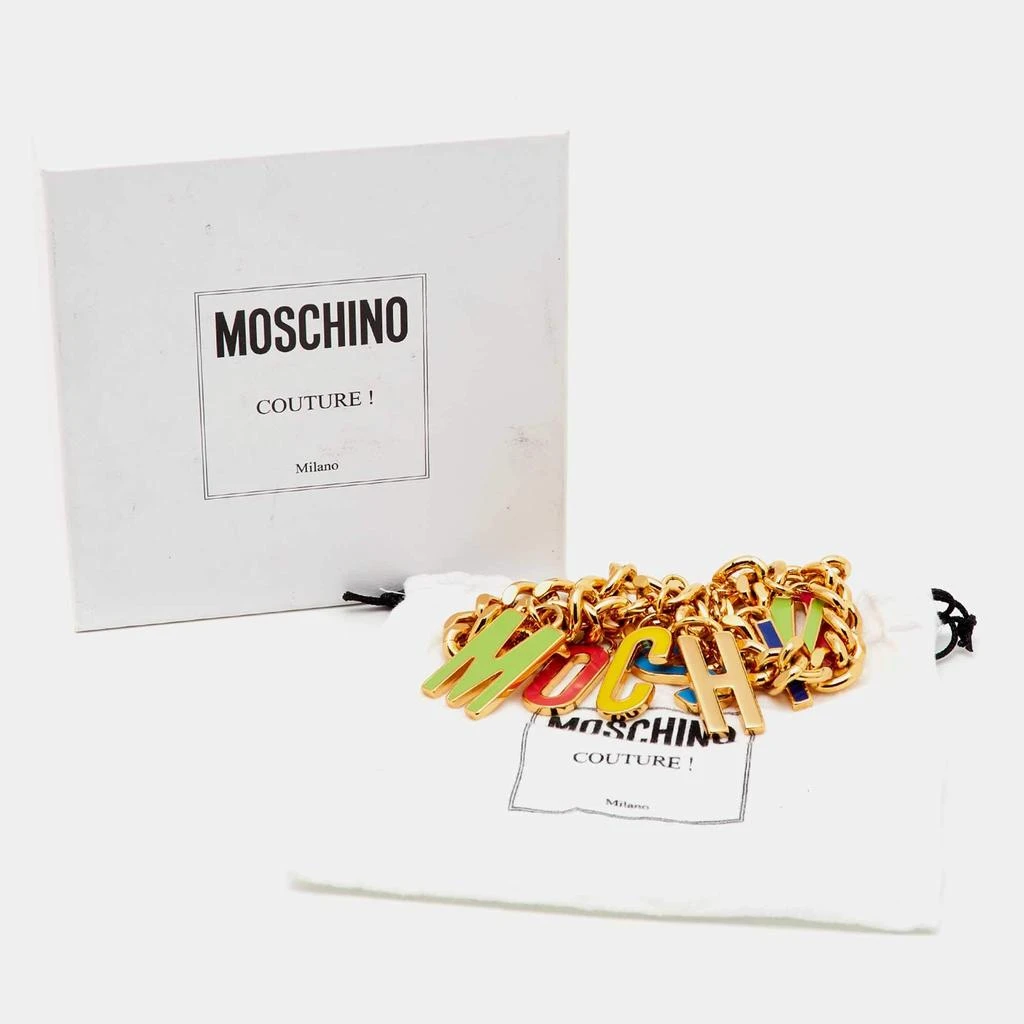 Moschino Moschino Multicolor Enameled Logo Charms Curb Gold Tone Chain Necklace 6
