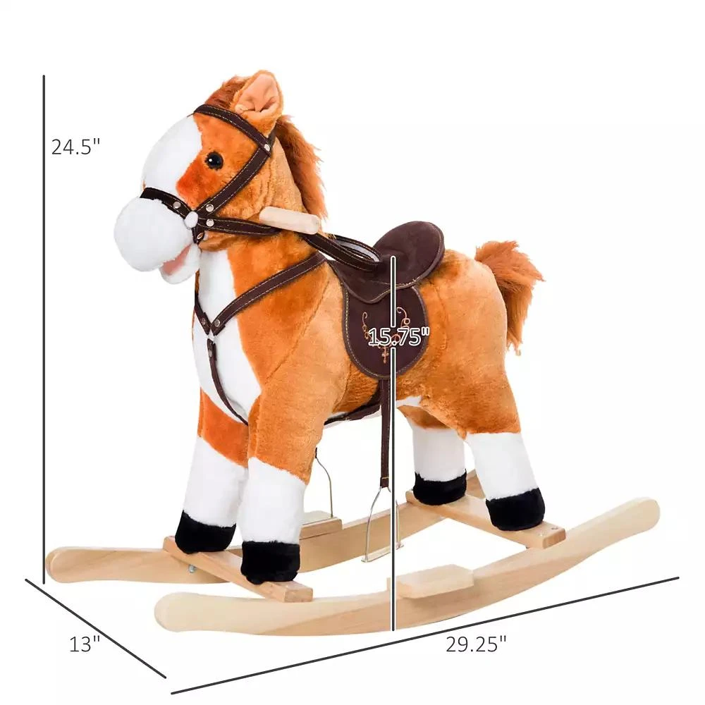 Qaba Kids Plush Toy, Toddler Rocking Horse with Realistic Sounds, 2