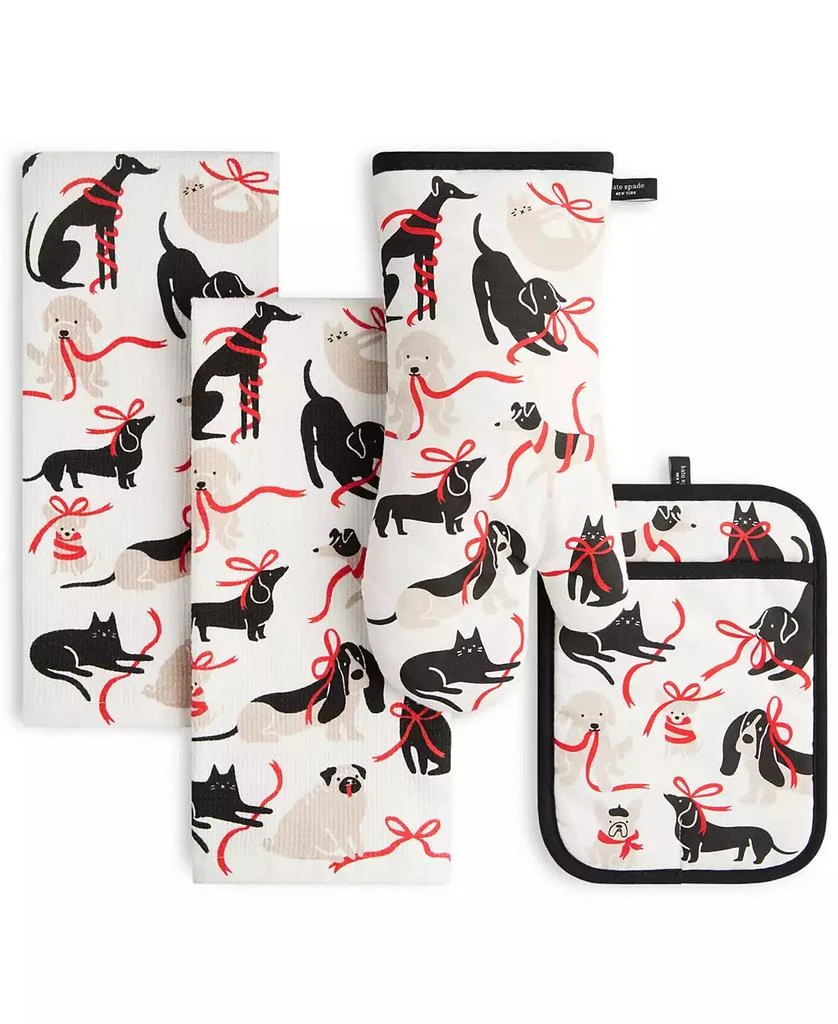 Kate Spade Holiday Pets Kitchen Towel, Oven Mitt 
Potholder, Set of 4