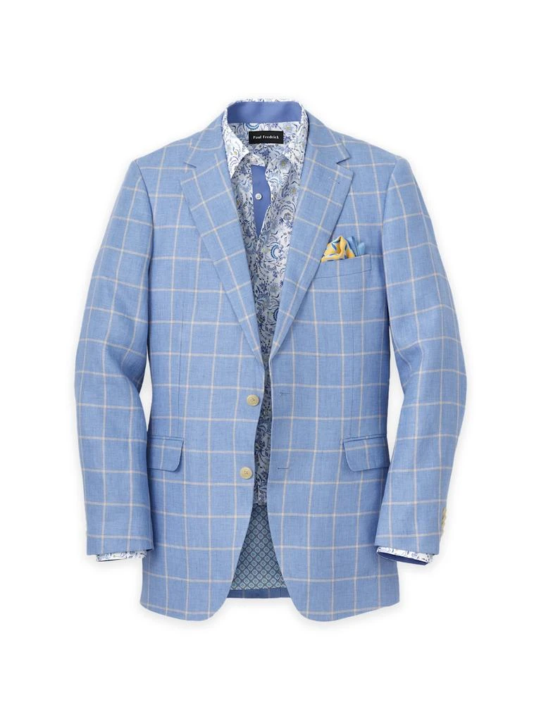 Paul Fredrick Windowpane Linen Single Breasted Notch Lapel Sport Coat