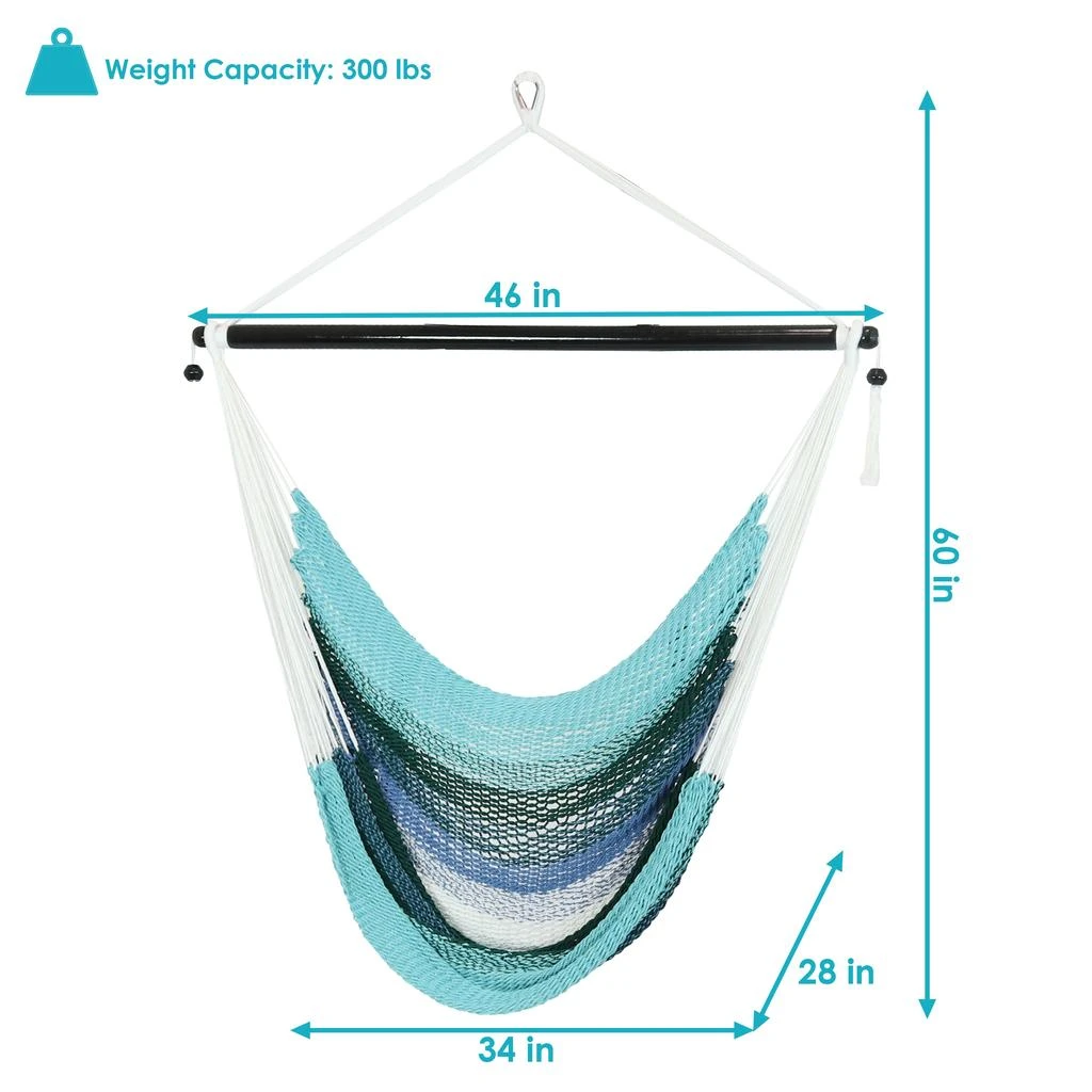 Sunnydaze Polyester Rope Hanging Caribbean-Style Hammock Chair Swing for Patio, Porch, or Yard - Lagoon Stripes 3
