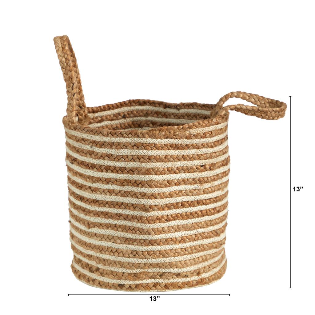 HomPlanti 14" Boho Chic Basket Cotton and Jute Stripe with Handles