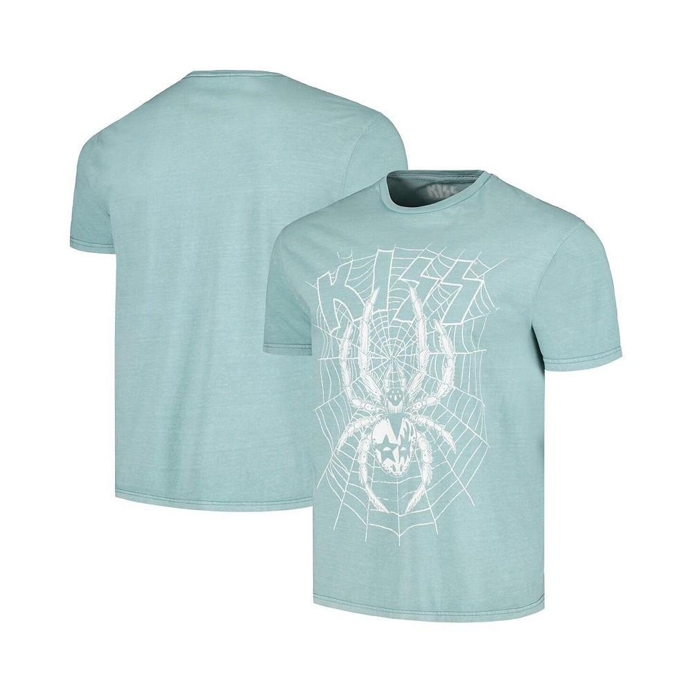 Philcos Men's Light Blue Distressed KISS Spider Washed Graphic T-shirt
