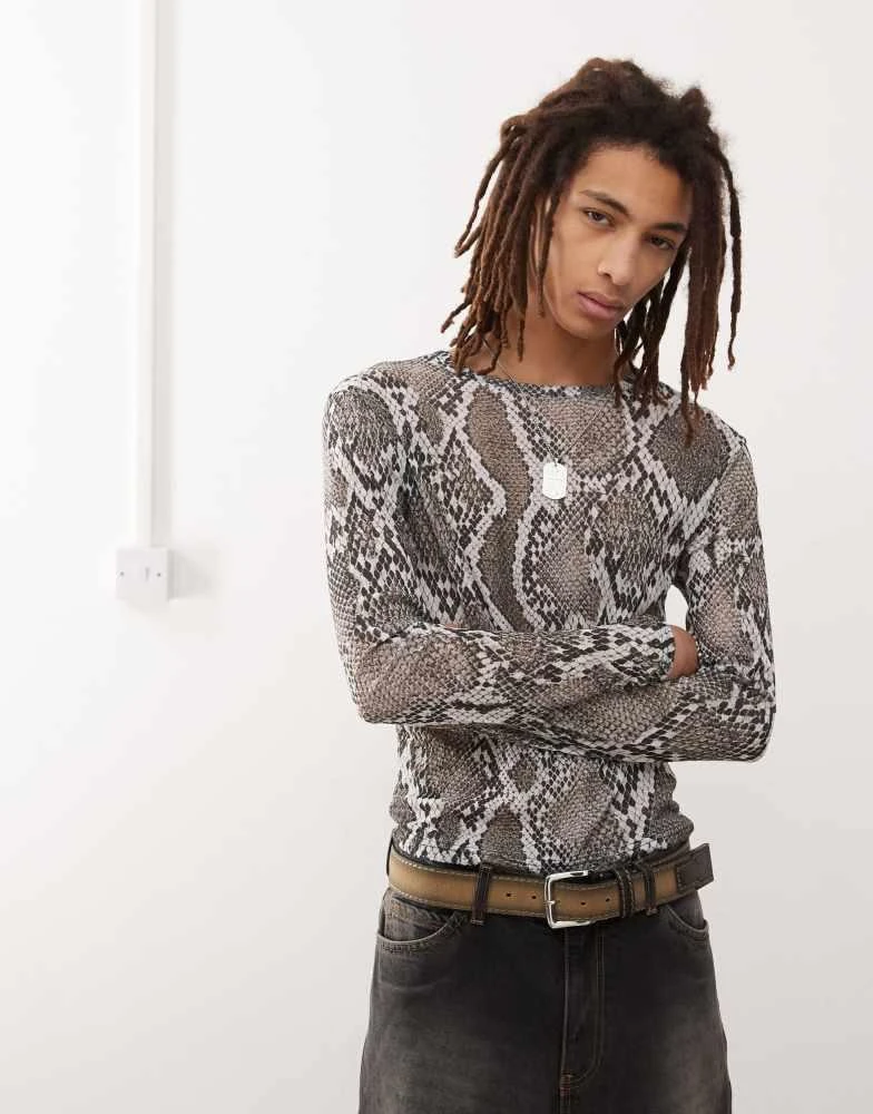 COLLUSION COLLUSION long sleeve t-shirt in snake print tissue mesh 1