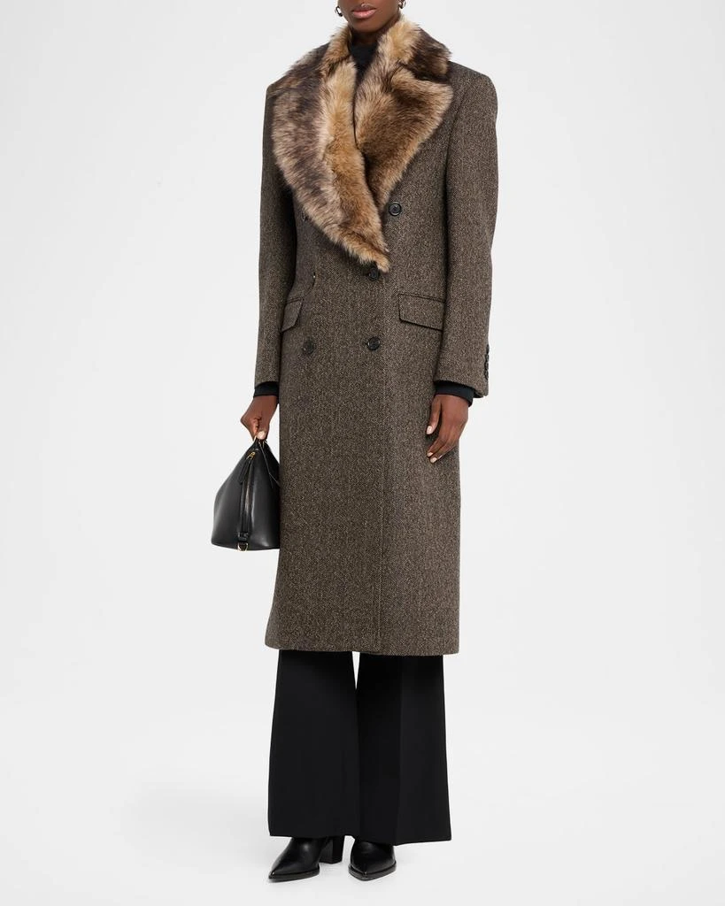 Nili Lotan Edina Shearling-Trimmed Herringbone Wool Coat 4