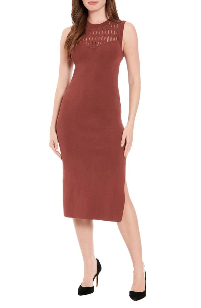 London Times Illusion Yoke Sleeveless Midi Sweater Dress 1