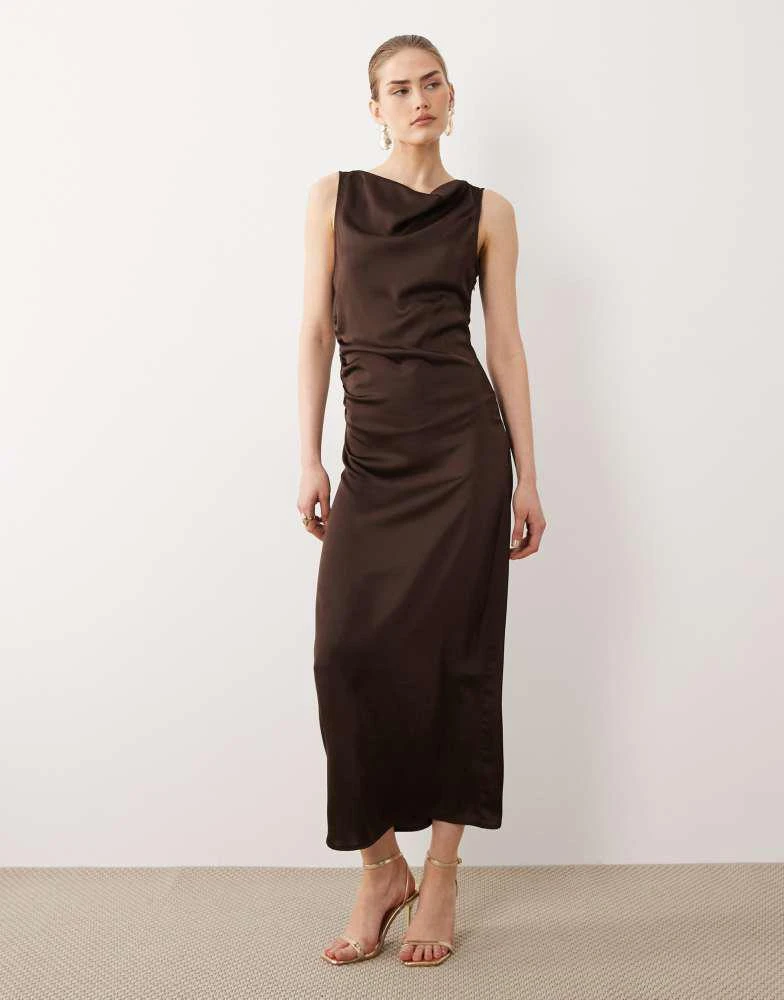 knee length dresses for ladies Black Satin Midi Dress With Cowl Neck main image 1