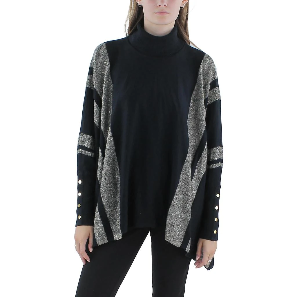 Alfani Womens Turtleneck Metallic Poncho Sweater 2