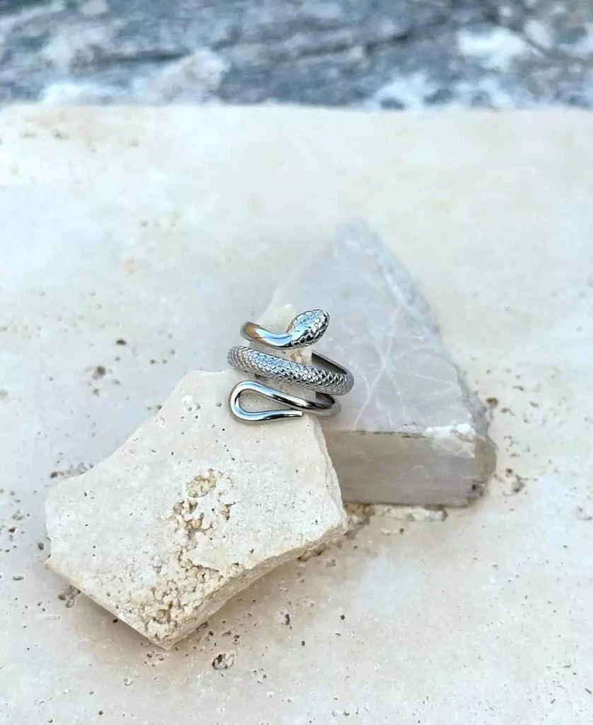 ADORNIA Tarnish Resistant Silver Curvy Snake Ring 4