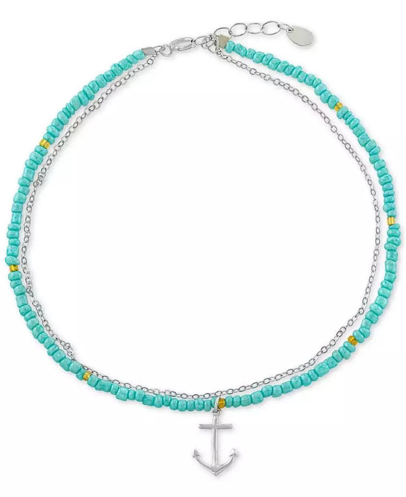 Macy
s Anchor Charm Seed Beaded Double Chain Ankle Bracelet in Sterling Silver