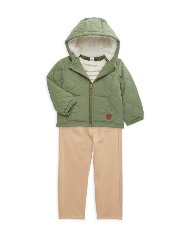 Little Me Little Boy's 3-Piece Faux Fur Lined Jacket, Striped Tee & Pants Set