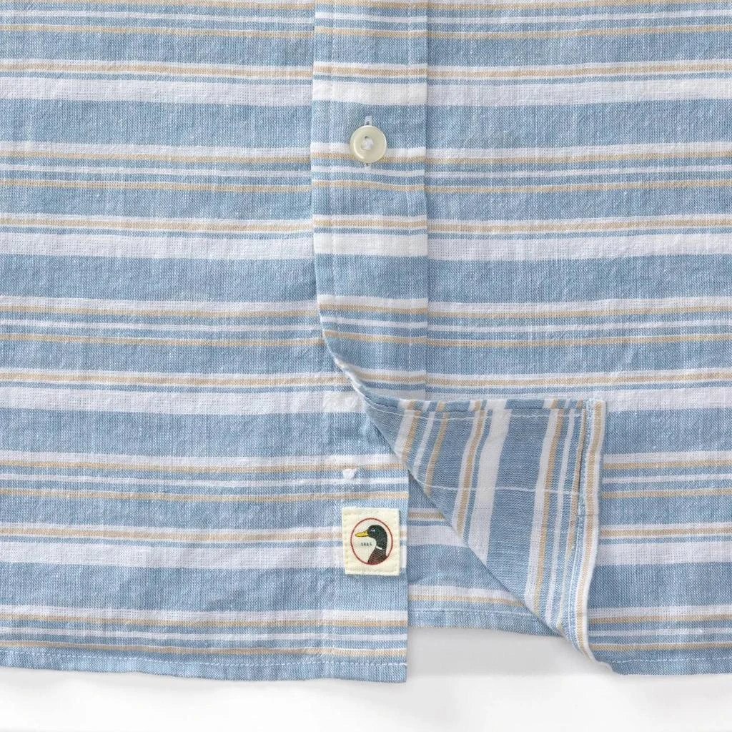DUCK HEAD Striped Linen Cotton Shirt In Lure Blue 4