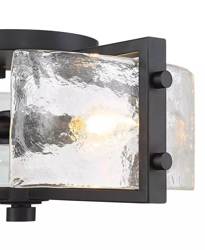 Possini Euro Design Adri Modern Ceiling Light Flush Mount Fixture 4-Light 16.50" Wide Black Metal Curved Textured Glass Panels for Bedroom Kitchen Living Room 4