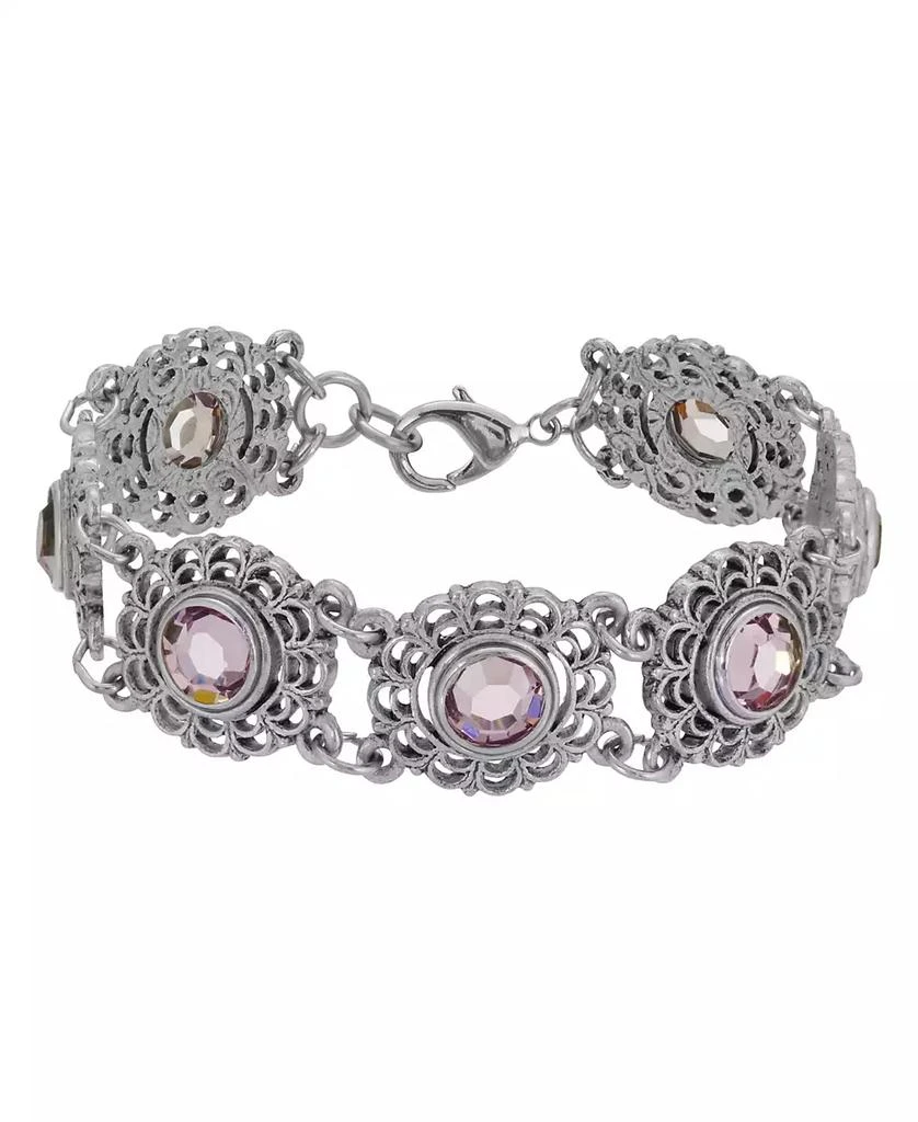 2028 Silver-Tone Filigree Round Stone Bracelet 1