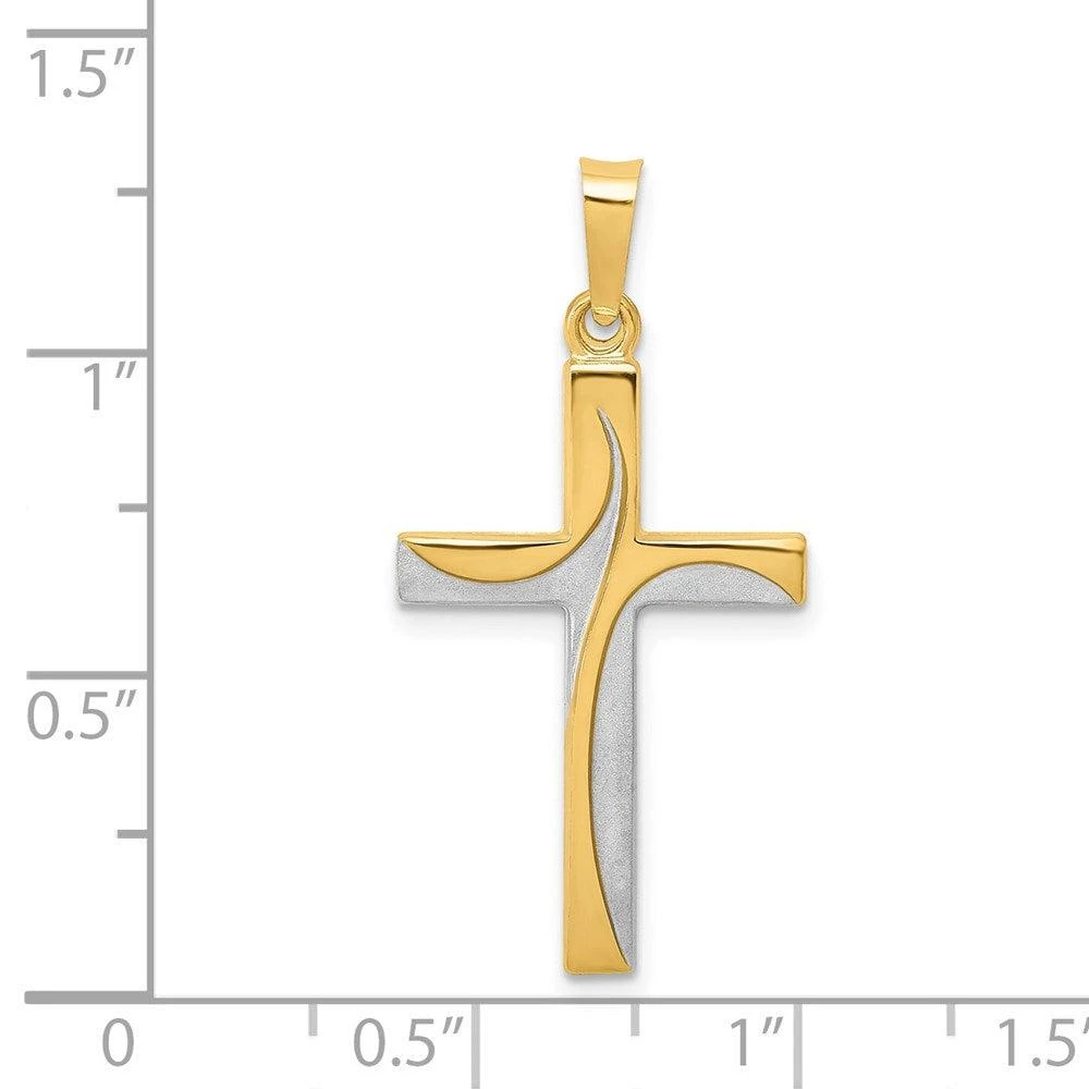 Diamond2Deal 14k Yellow Gold Rhodium Satin and Polished Latin Cross Pendant 3