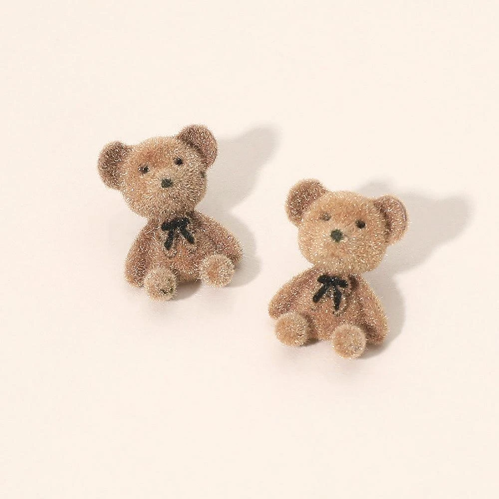 FASHNZFAB Fuzzy Teddy Bear Stud Earrings