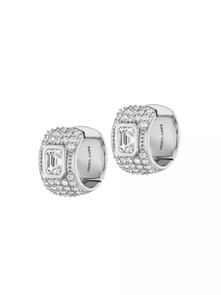 Sheryl Lowe Sterling Silver, Crystal Quartz & 0.56 TCW Diamond Huggie Hoop Earrings
