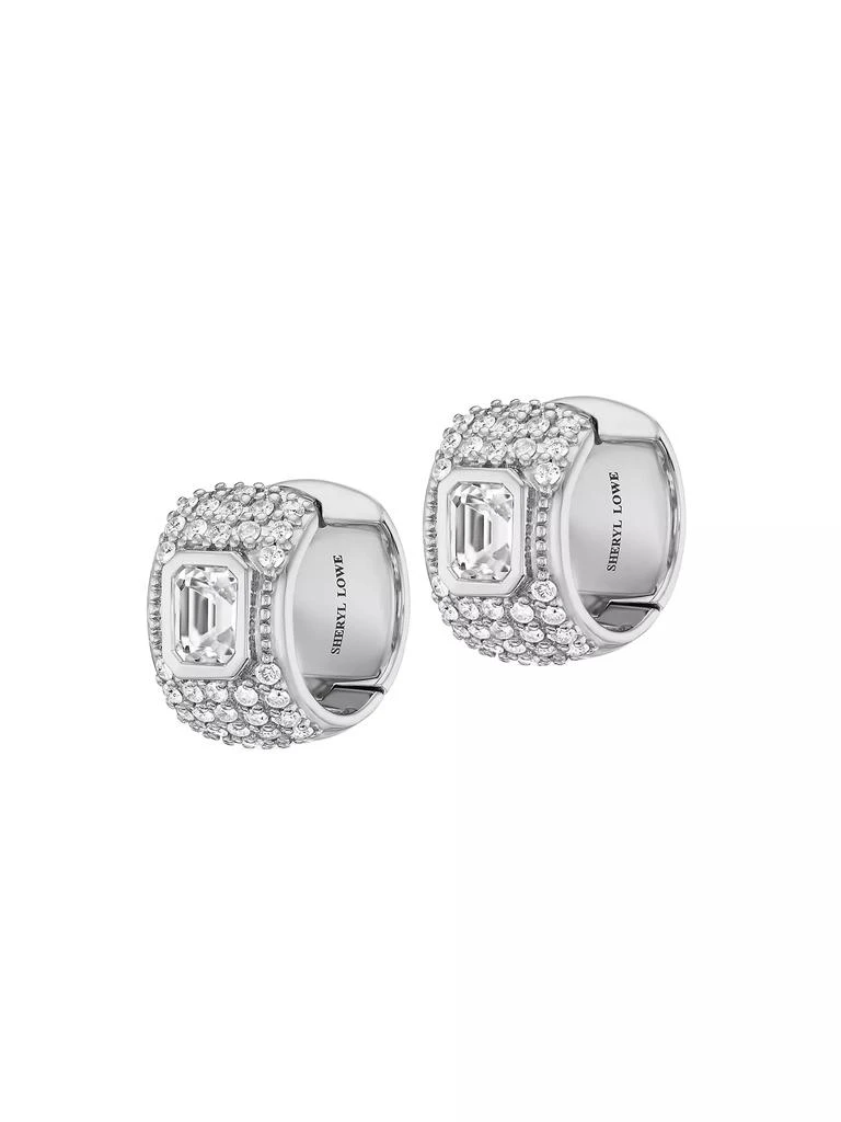 Sheryl Lowe Sterling Silver, Crystal Quartz & 0.56 TCW Diamond Huggie Hoop Earrings 2