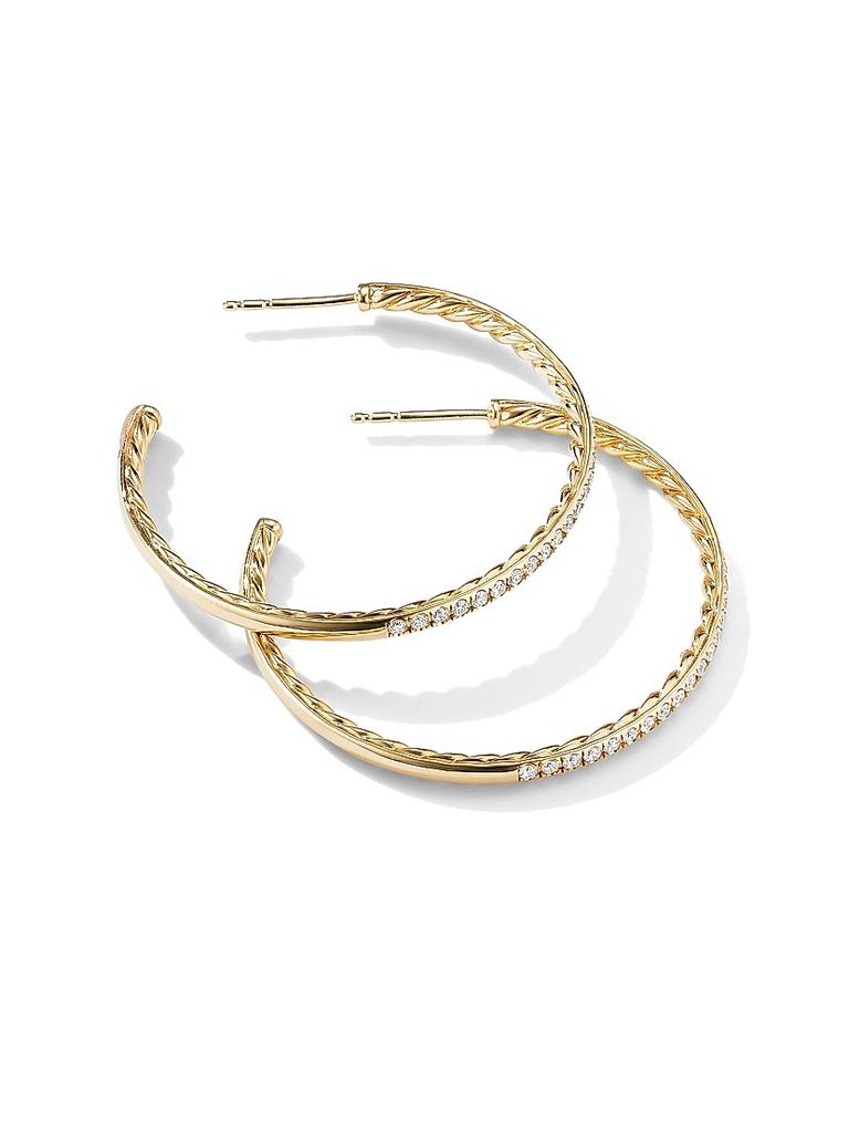 David Yurman Pavé Hoop Earrings in 18K Yellow Gold