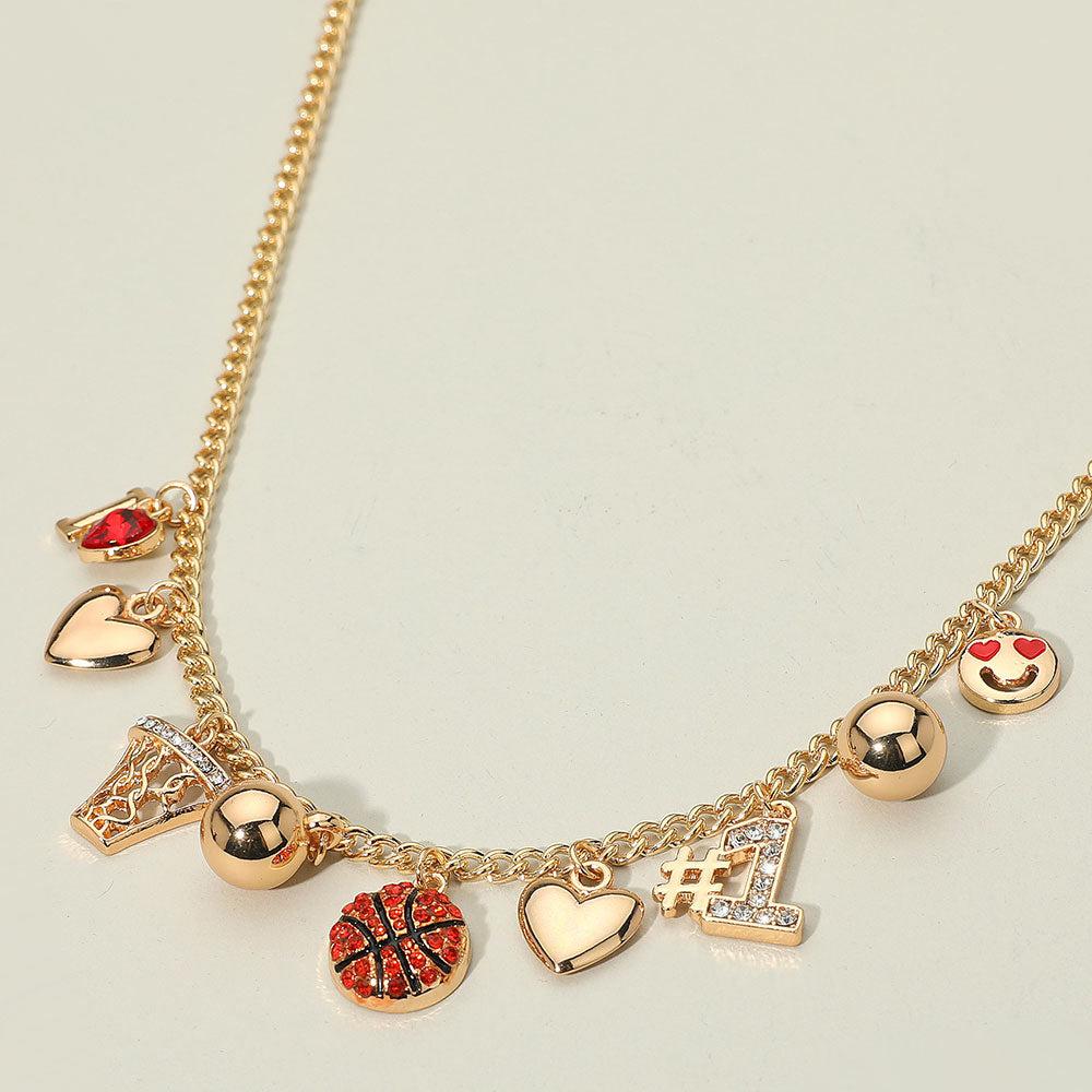 FASHNZFAB Heart Smile Number One Basketball Charm Station Necklace