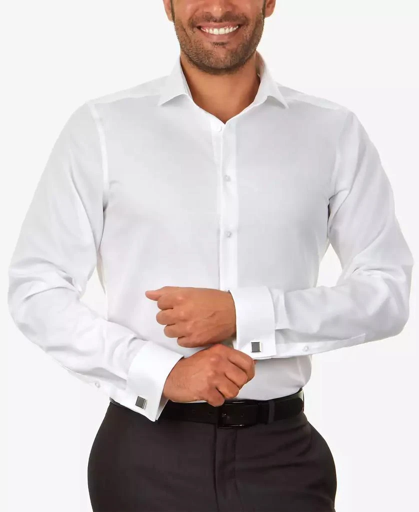 Calvin Klein Men's Slim-Fit Non-Iron Herringbone French Cuff Dress Shirt 1