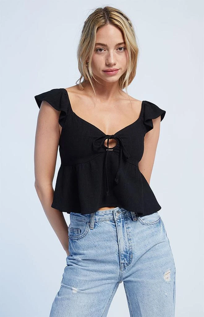 LA Hearts Keyhole Linen Babydoll Top 2