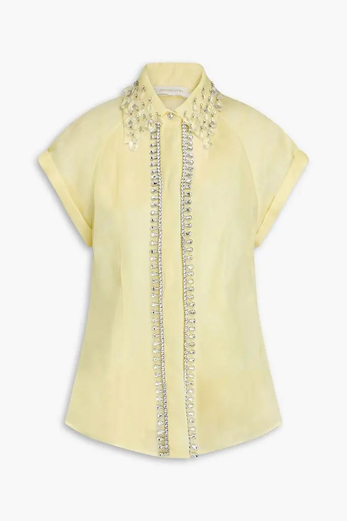 Zimmermann Embellished linen and silk-blend organza shirt