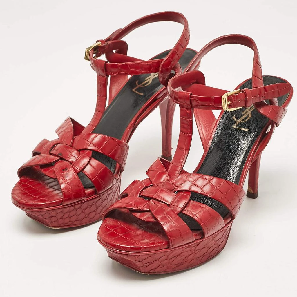 Yves Saint Laurent Saint Laurent Red Croc Embossed Leather Tribute Platform Sandals Size 37 2