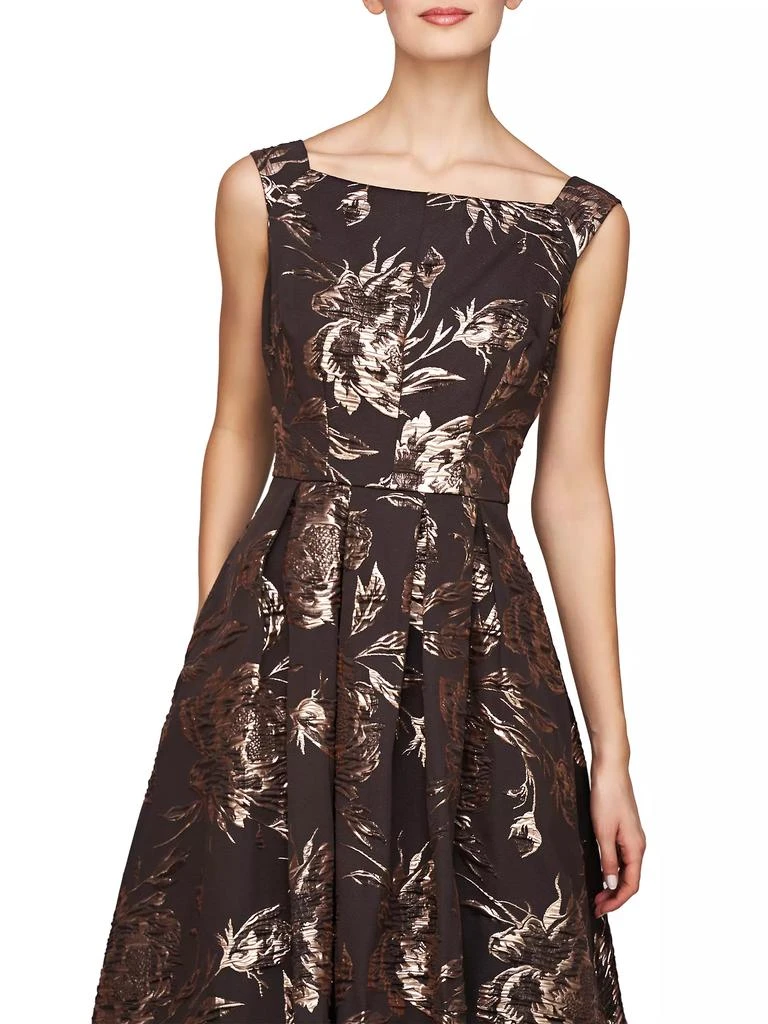Kay Unger Theodora Floral Metallic Jacquard Sleeveless Gown 5